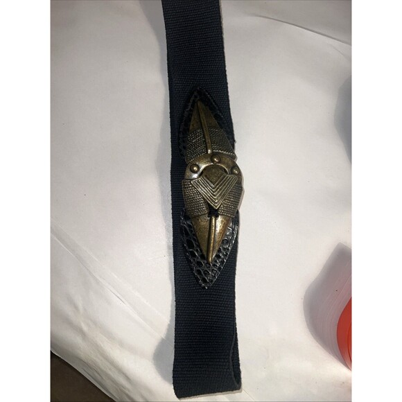 Vtg Motion East USA Black Stretch Belt Medieval Arrowhead Latch Buckle Womens M - Picture 3 of 7